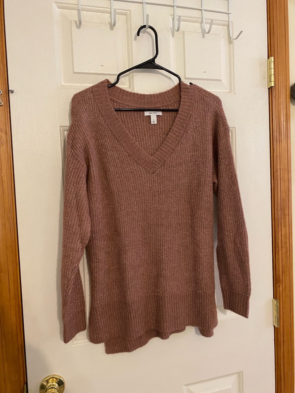 Nine West Mauve V-Neck Ribbed Knit Sweater